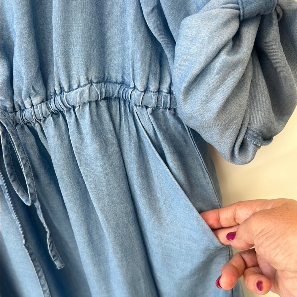 torrid Light Blue V-Neck Drawstring Shirt Dress - Picture 6 of 12